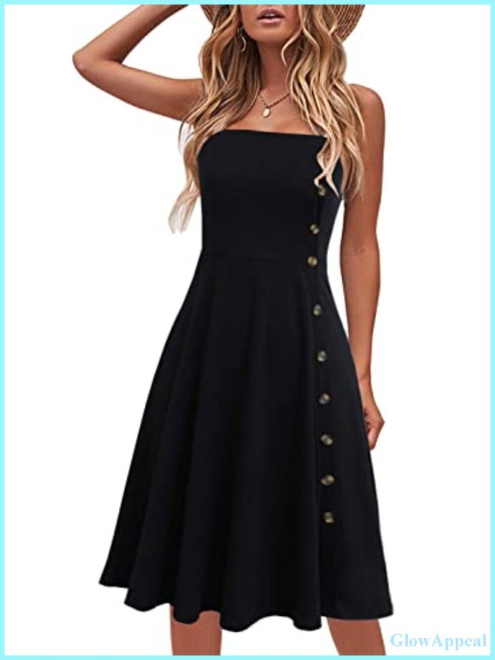Cotton Blend Spaghetti Strap Button Down Midi Sundress